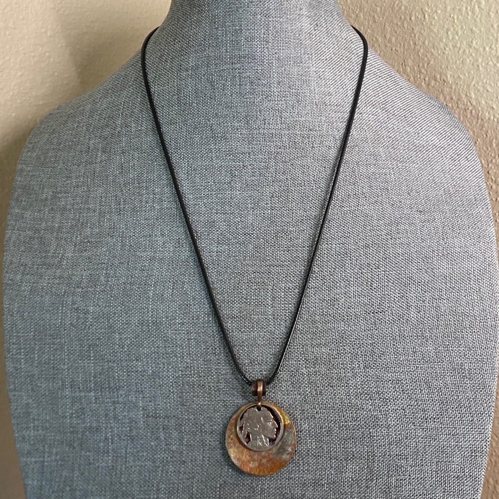 1935 Buffalo Nickel Necklace | Vintage Coin Jewelry | Patinated Copper Pendant - Picture 2 of 8
